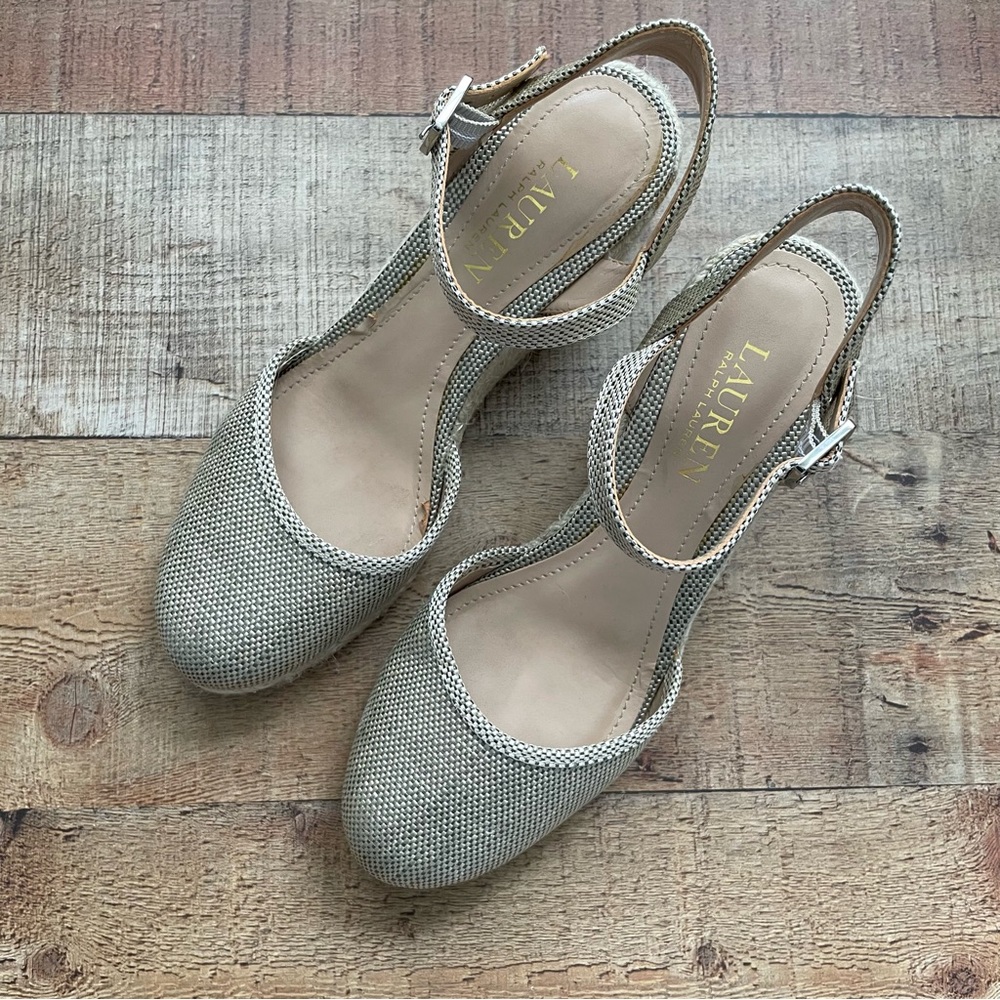 Lauren Ralph Lauren Buckle Tie Wedge Heel Espadrille Shoes Womens Size 7
